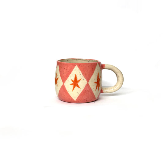 Diamond Starburst Ceramic Mug in Coral