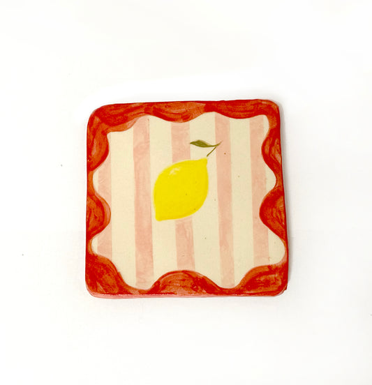 Hand Painted Ceramic Lemon Coaster